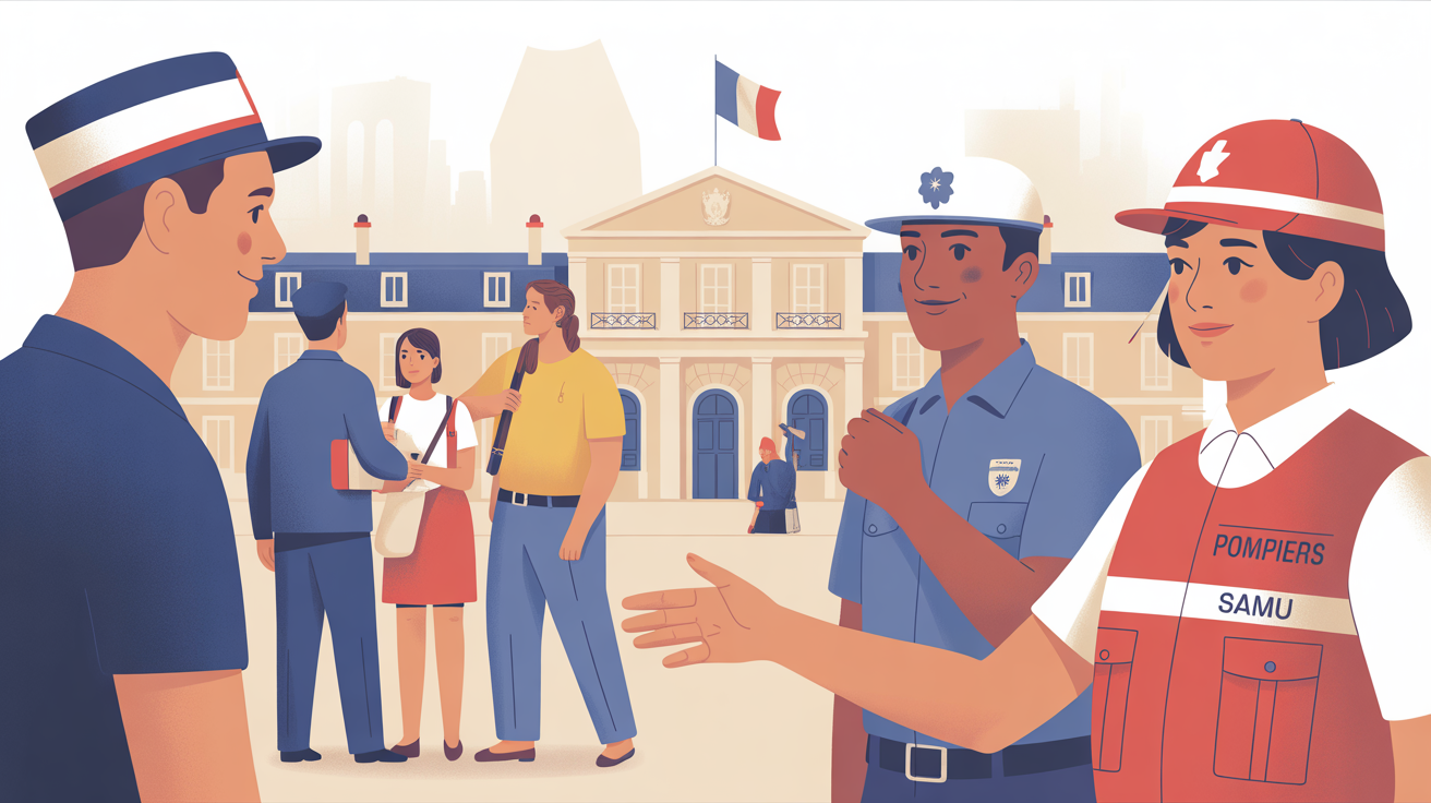 Illustration Sécurité pour l'examen civique - La défense nationale et la sécurité : journée défense et citoyenneté, rôle des forces armées, devoirs du citoyen.